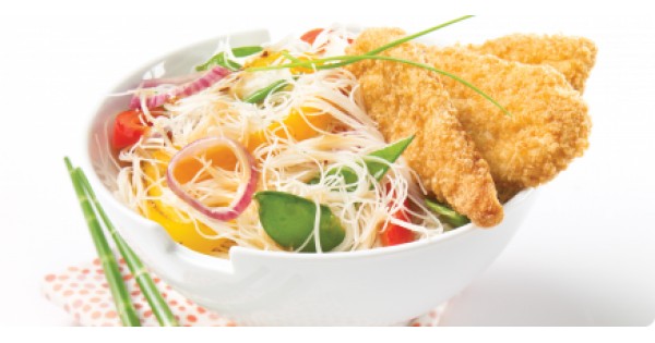 Thai-Style Rice Vermicelli and Gluten-Free Crunchy Breaded Chicken Breast Strips