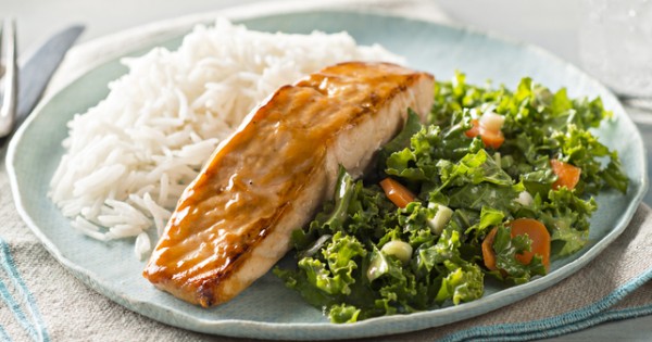 Sesame Salmon with Coconut Rice and Kale
