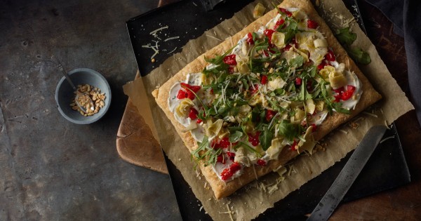 Artichoke, Roasted Red Pepper and Goat Cheese Tart