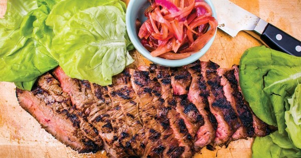 Grilled Flank Steak with Coca-Cola-Pickled Onions