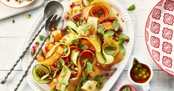 Carrot and Zucchini Salad with Pomegranate, Pistachios and Mint