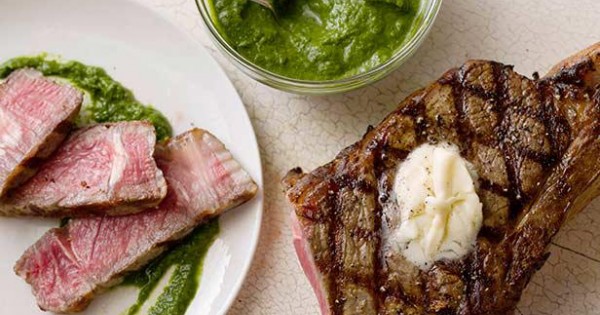 Grilled Rib Eye Steak with Romaine Marmalade and Watercress