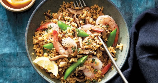 Millet, mushroom and shrimp bowl