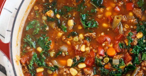 One Pot Spicy Sausage and Kale Soup