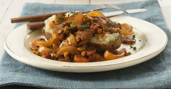 Beef and Vegetable Stroganoff-Topped Potato