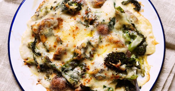 Cheesy broccoli and sausage bake