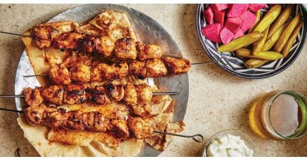Grilled Chicken Skewers with Toum (Shish Taouk)
