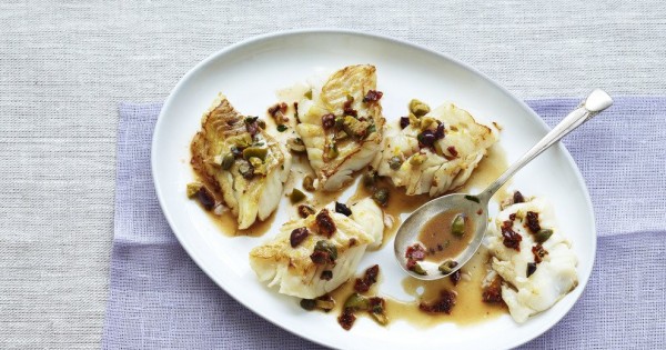 Pan Braised Cod with Puttanesca Sauce