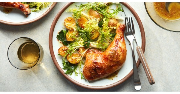 Double-the-Mustard Chicken with Potatoes and Greens