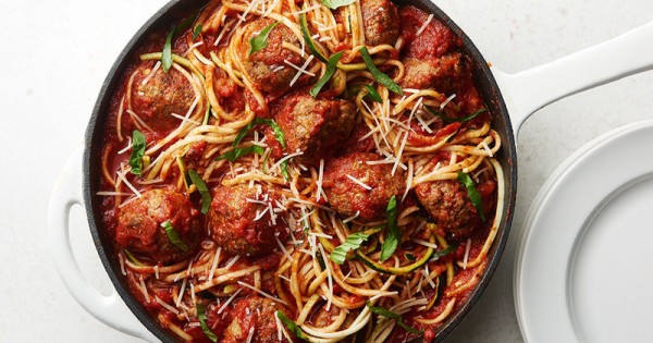 Skillet Zoodles and Meatballs