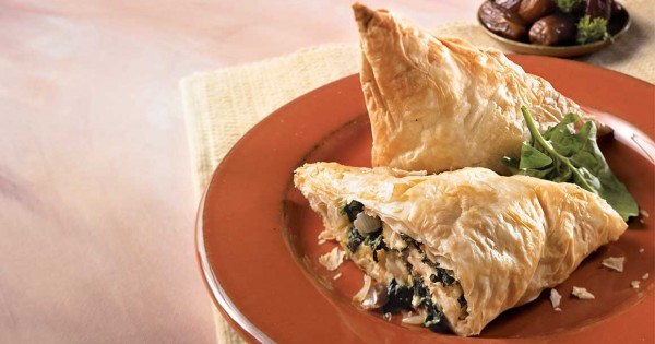 Greek-Style Puff Pastry Triangles with Feta Cheese, Spinach and Dates