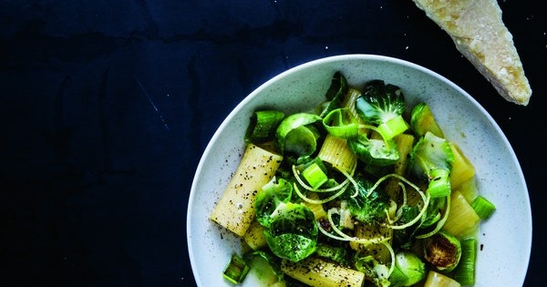 Rigatoni With Brussels Sprouts, Parmesan, Lemon, and Leek