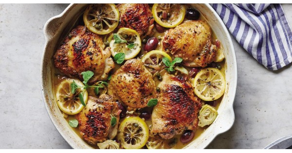 Crispy Chicken Stew with Lemon, Artichokes, Capers, and Olives