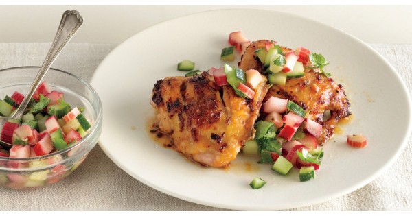 Spicy Chicken Thighs with Rhubarb-Cucumber Salsa